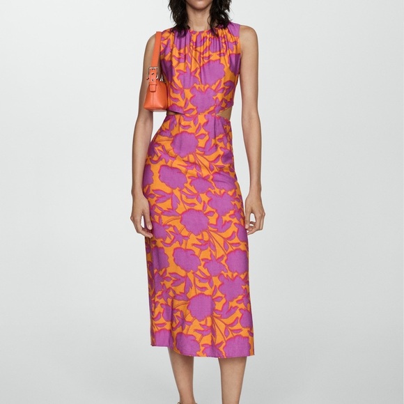 Colorful Printed Midi Dress Vacation Tropical Vibes - Size M - Picture 1 of 8